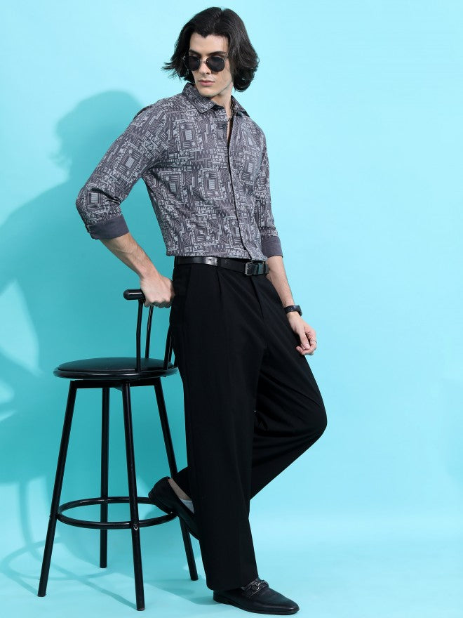 Highlander Men Grey Printed Slim Fit Casual Shirt - Grey - Image 2