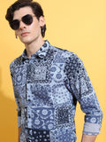 Highlander Men Blue Printed Slim Fit Casual Shirt - Blue - Image 1