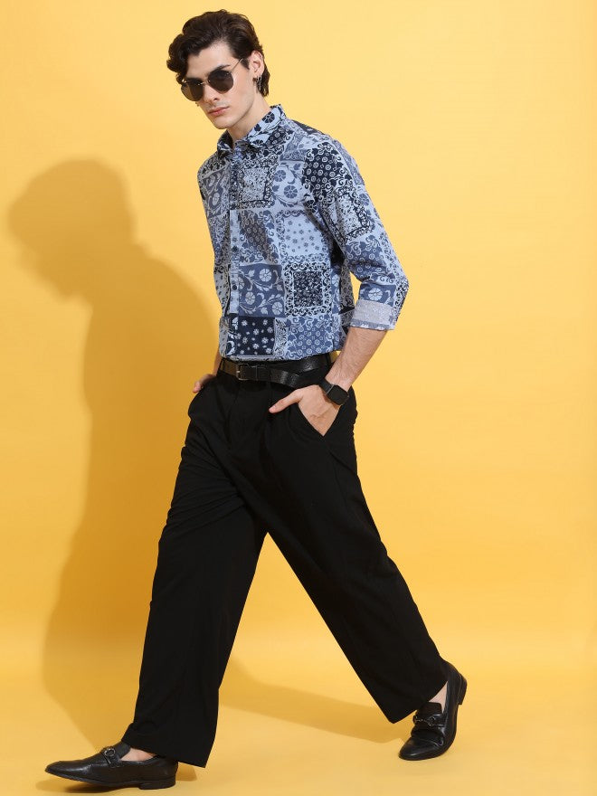 Highlander Men Blue Printed Slim Fit Casual Shirt - Blue - Image 2