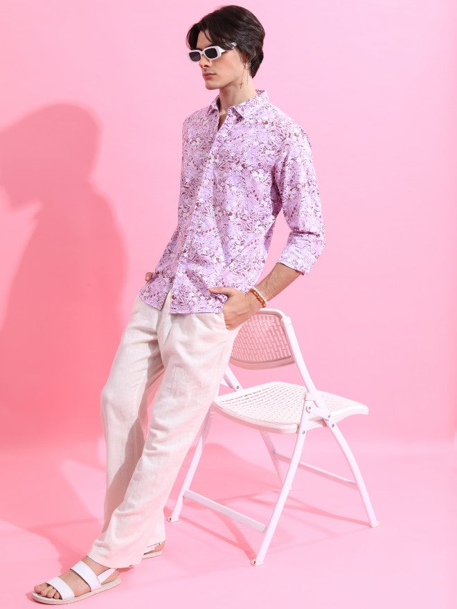 Highlander Men Lavender Printed Slim Fit Casual Shirt - Lavender - Image 2