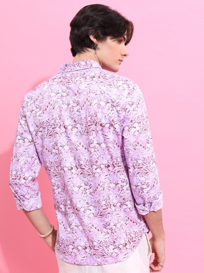 Highlander Men Lavender Printed Slim Fit Casual Shirt - Lavender - Image 3