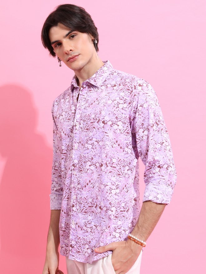 Highlander Men Lavender Printed Slim Fit Casual Shirt - Lavender - Image 4