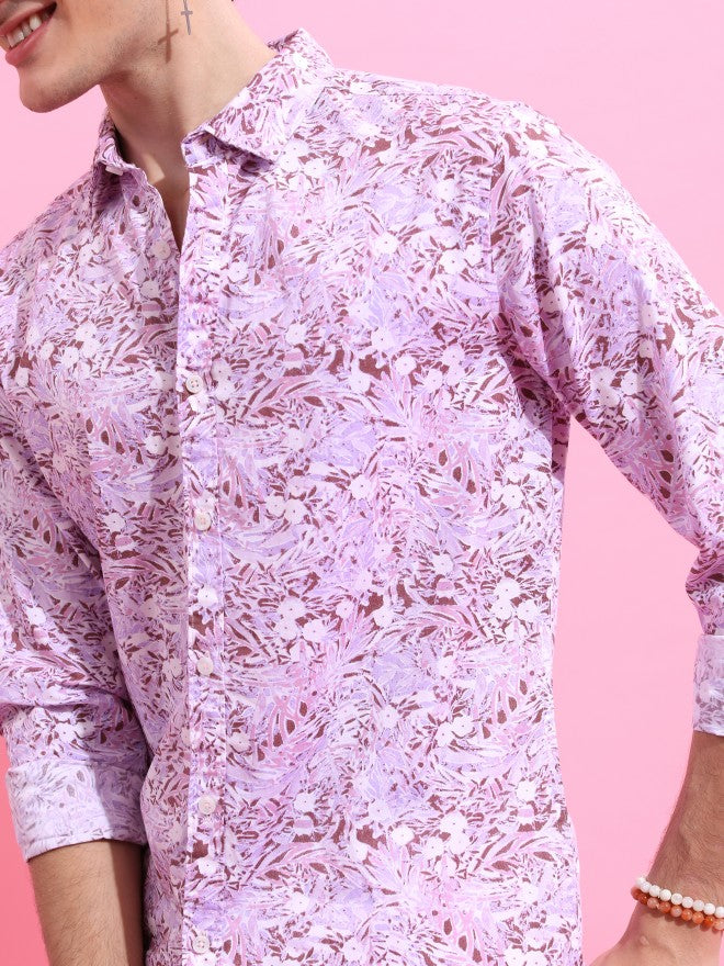 Highlander Men Lavender Printed Slim Fit Casual Shirt - Lavender - Image 5