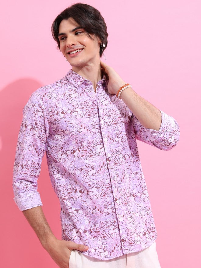 Highlander Men Lavender Printed Slim Fit Casual Shirt - Lavender - Image 6