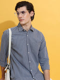 Highlander Men Grey Striped Slim Fit Casual Shirt - Grey - Image 1