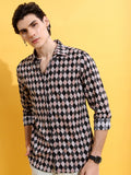 Highlander Men Pink/Black Printed Slim Fit Casual Shirt - Pink - Image 1