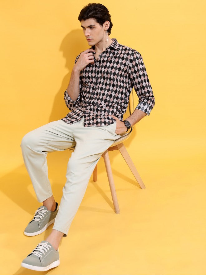 Highlander Men Pink/Black Printed Slim Fit Casual Shirt - Pink - Image 2