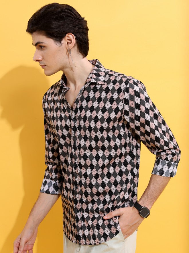 Highlander Men Pink/Black Printed Slim Fit Casual Shirt - Pink - Image 4