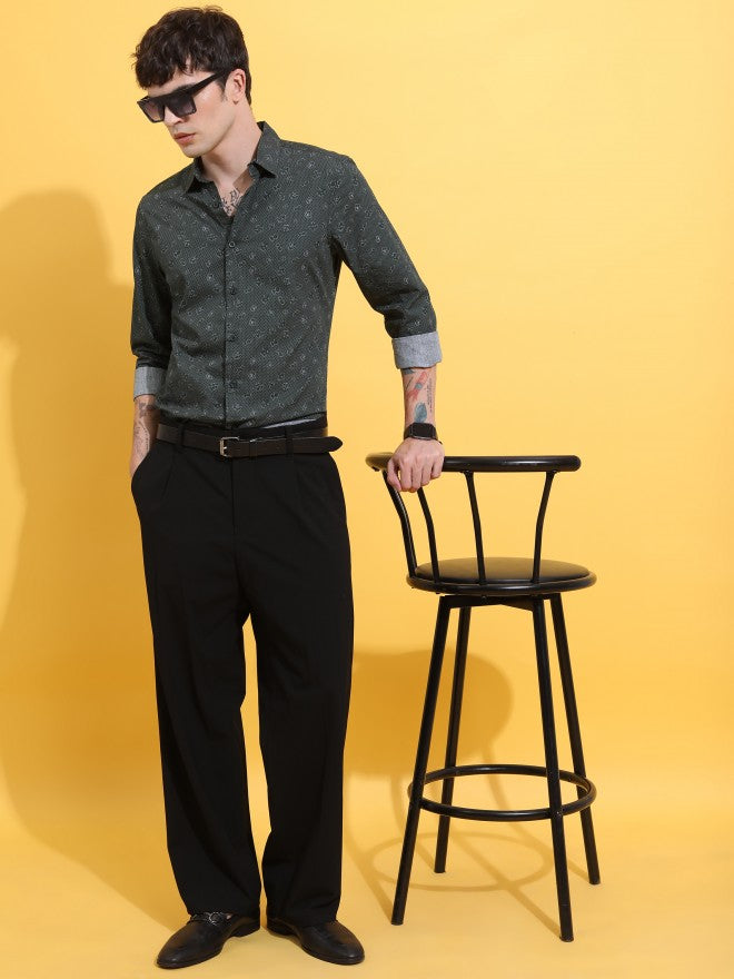 Highlander Men Green Printed Slim Fit Casual Shirt - Green - Image 2