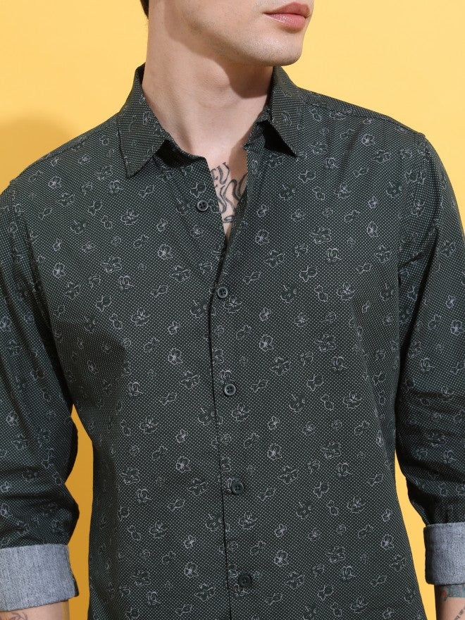 Highlander Men Green Printed Slim Fit Casual Shirt - Green - Image 5