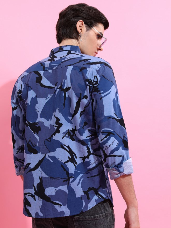 Highlander Men Blue Printed Slim Fit Casual Shirt - Blue - Image 3