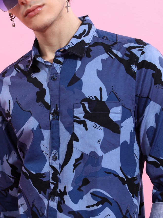 Highlander Men Blue Printed Slim Fit Casual Shirt - Blue - Image 5