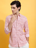 Highlander Men Peach Printed Slim Fit Casual Shirt - Peach - Image 1