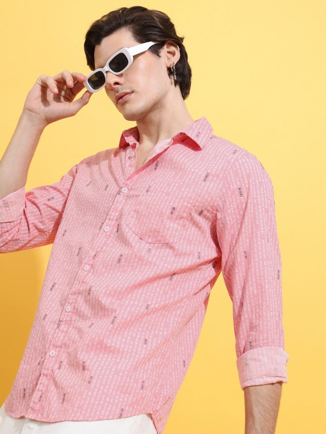 Highlander Men Pink Printed Slim Fit Casual Shirt - Pink - Image 1