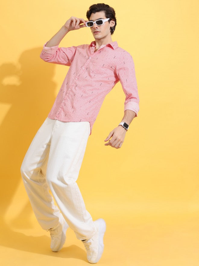 Highlander Men Pink Printed Slim Fit Casual Shirt - Pink - Image 2