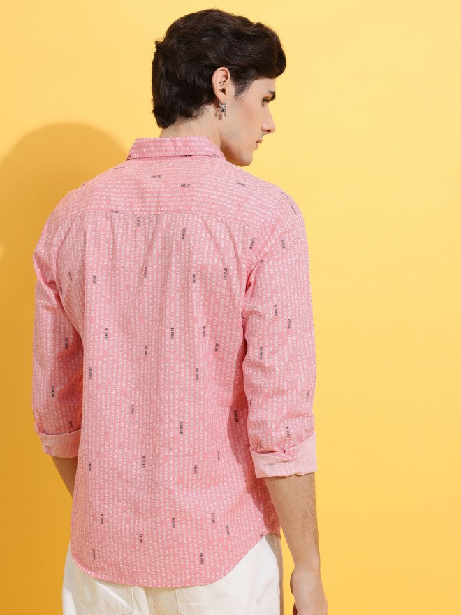 Highlander Men Pink Printed Slim Fit Casual Shirt - Pink - Image 3