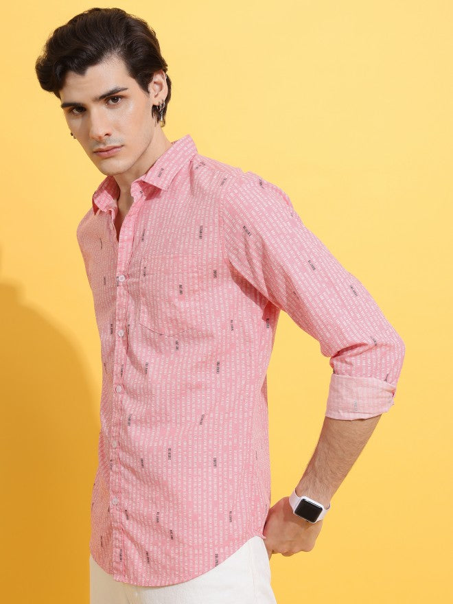 Highlander Men Pink Printed Slim Fit Casual Shirt - Pink - Image 4
