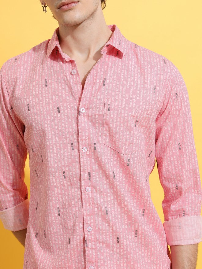 Highlander Men Pink Printed Slim Fit Casual Shirt - Pink - Image 5