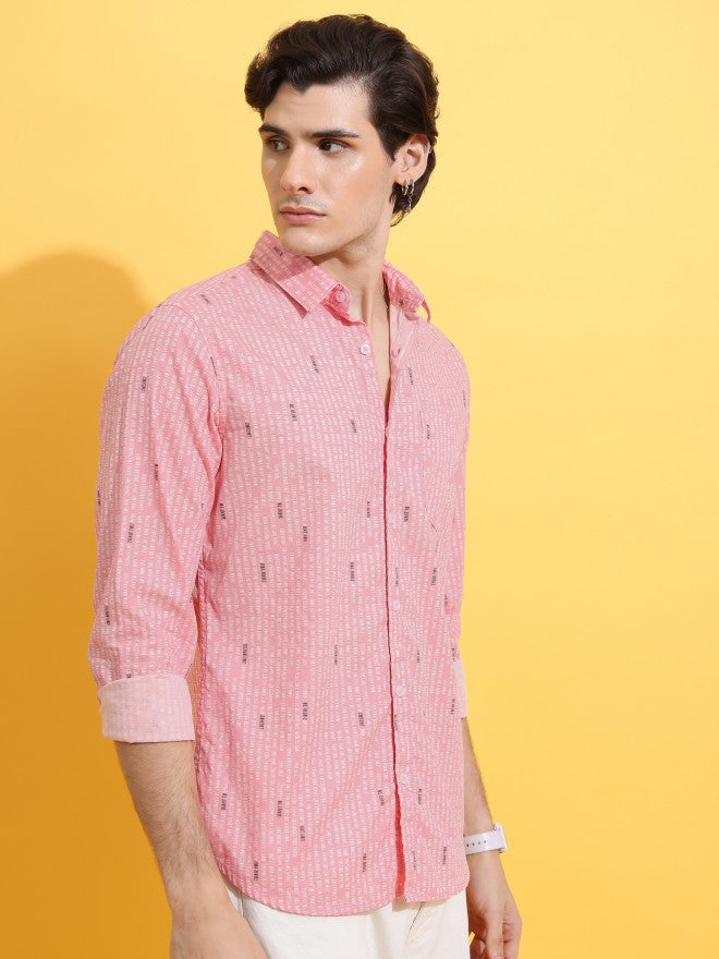 Highlander Men Pink Printed Slim Fit Casual Shirt - Pink - Image 6