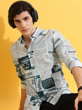 Highlander Men Teal Printed Slim Fit Casual Shirt - Teal - Image 1