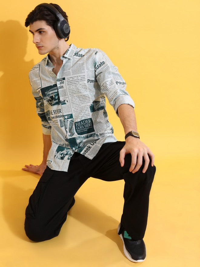 Highlander Men Teal Printed Slim Fit Casual Shirt - Teal - Image 2