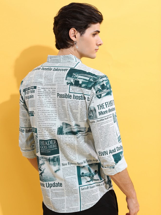 Highlander Men Teal Printed Slim Fit Casual Shirt - Teal - Image 3