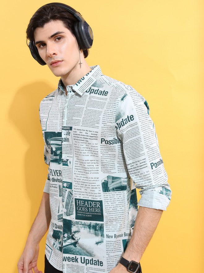 Highlander Men Teal Printed Slim Fit Casual Shirt - Teal - Image 4