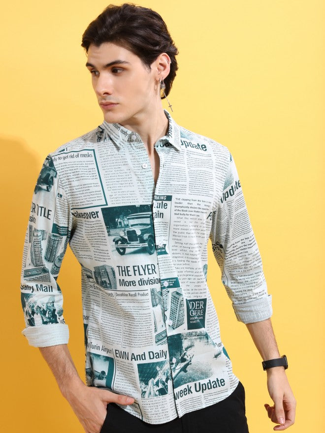 Highlander Men Teal Printed Slim Fit Casual Shirt - Teal - Image 6