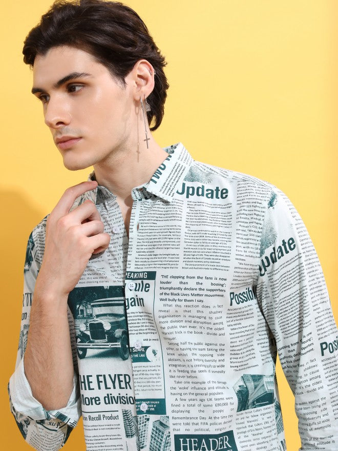 Highlander Men Teal Printed Slim Fit Casual Shirt - Teal - Image 7