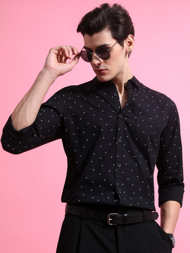 Highlander Men Black Printed Slim Fit Casual Shirt - Black - Image 1