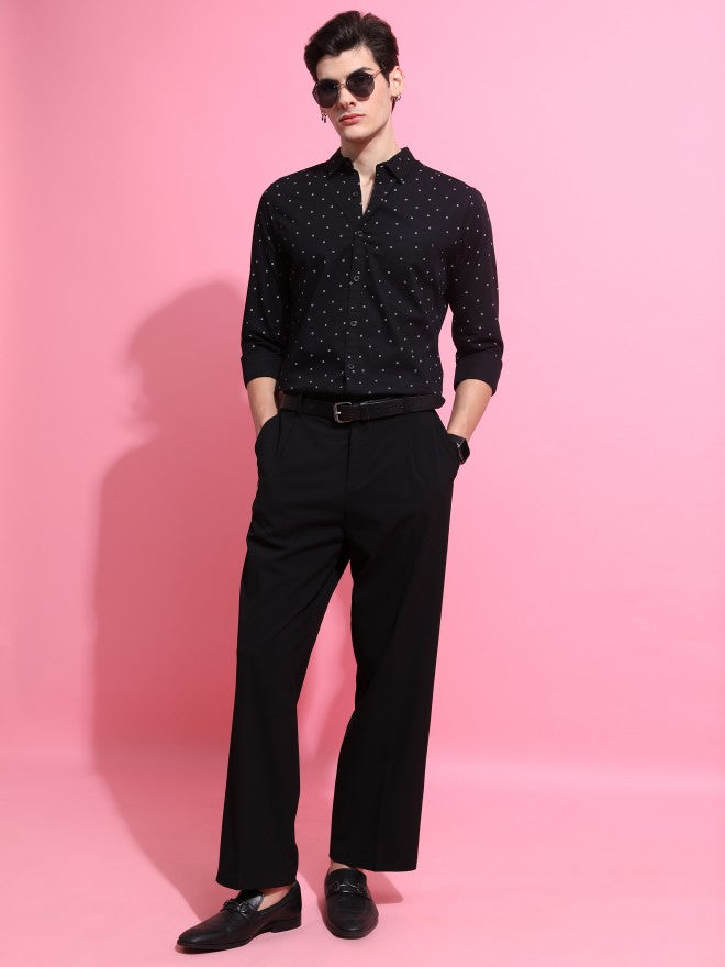 Highlander Men Black Printed Slim Fit Casual Shirt - Black - Image 2