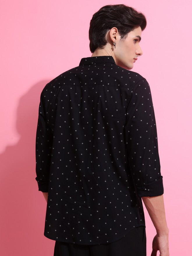 Highlander Men Black Printed Slim Fit Casual Shirt - Black - Image 3
