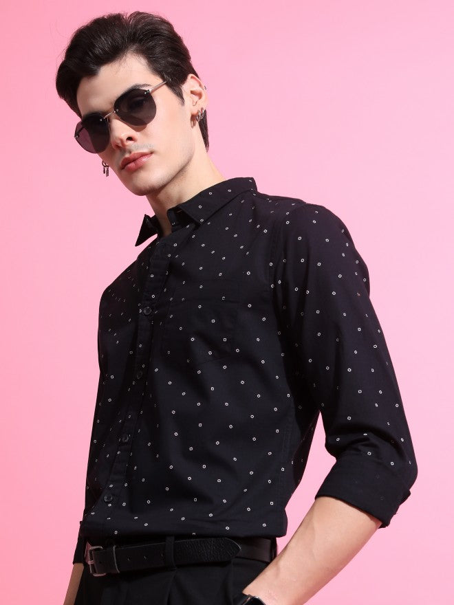 Highlander Men Black Printed Slim Fit Casual Shirt - Black - Image 4