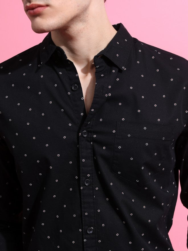 Highlander Men Black Printed Slim Fit Casual Shirt - Black - Image 5