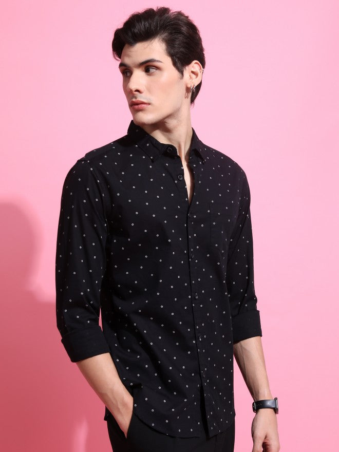 Highlander Men Black Printed Slim Fit Casual Shirt - Black - Image 6