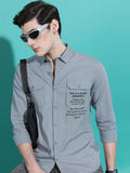 Highlander Men Light Grey Printed Slim Fit Casual Shirt - Grey - Image 1