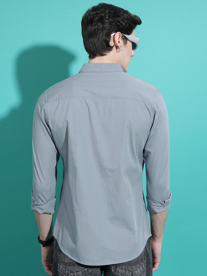 Highlander Men Light Grey Printed Slim Fit Casual Shirt - Grey - Image 3