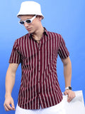 Highlander Men Burgundy Striped Slim Fit TCasual Shirt - Burgundy - Image 1