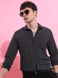 Highlander Men Black Striped Slim Fit Casual Shirt - Black - Image 1