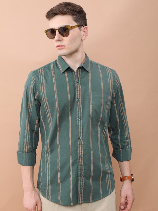 Highlander Men Green Printed Slim Fit Casual Shirt - Green - Image 1