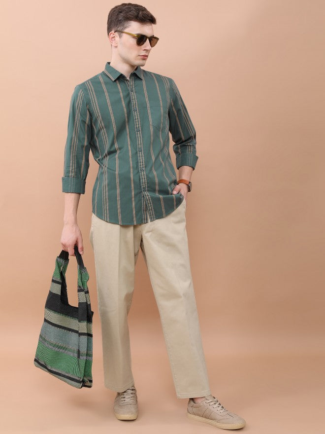 Highlander Men Green Printed Slim Fit Casual Shirt - Green - Image 2