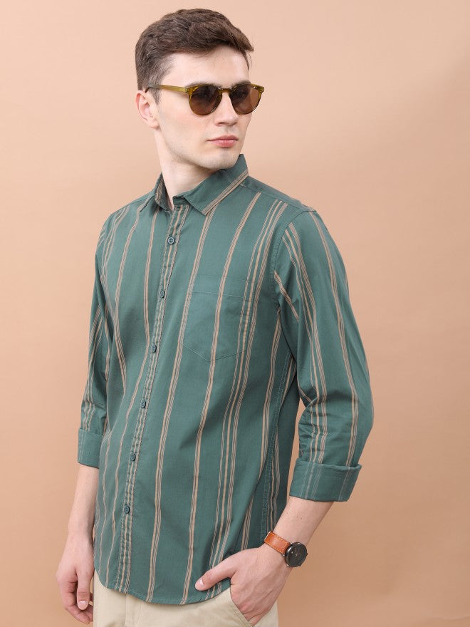 Highlander Men Green Printed Slim Fit Casual Shirt - Green - Image 4