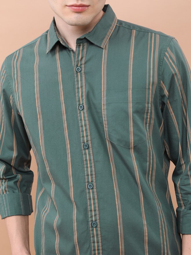 Highlander Men Green Printed Slim Fit Casual Shirt - Green - Image 5