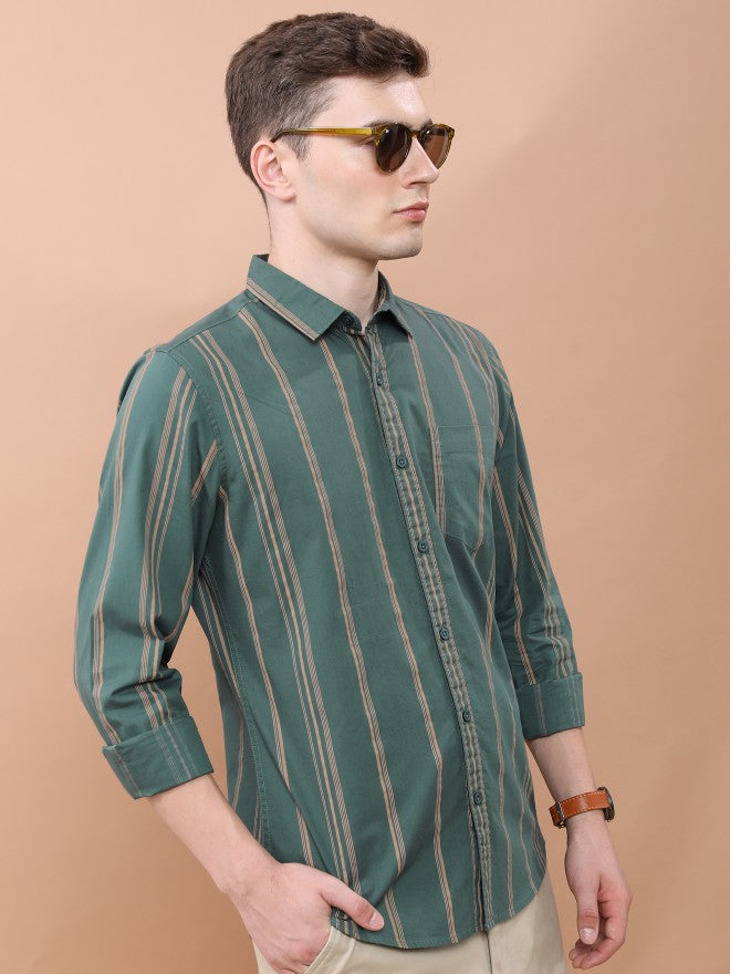 Highlander Men Green Printed Slim Fit Casual Shirt - Green - Image 6