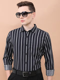 Highlander Men Black/Grey Striped Slim Fit TCasual Shirt - Black - Image 1