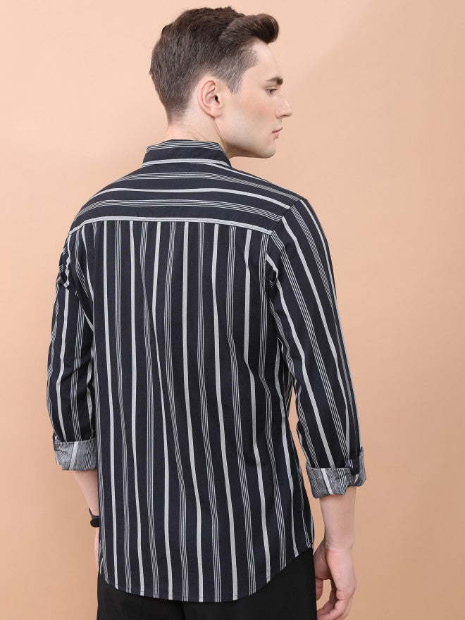 Highlander Men Black/Grey Striped Slim Fit TCasual Shirt - Black - Image 3