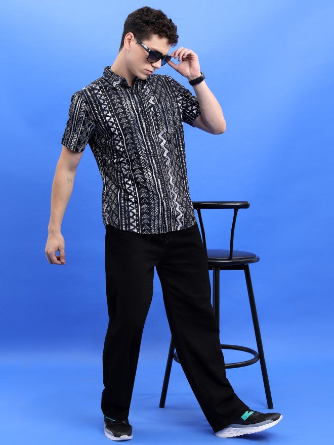 Highlander Men Black Printed Slim Fit Casual Shirt - Black - Image 2