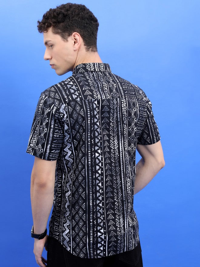 Highlander Men Black Printed Slim Fit Casual Shirt - Black - Image 3