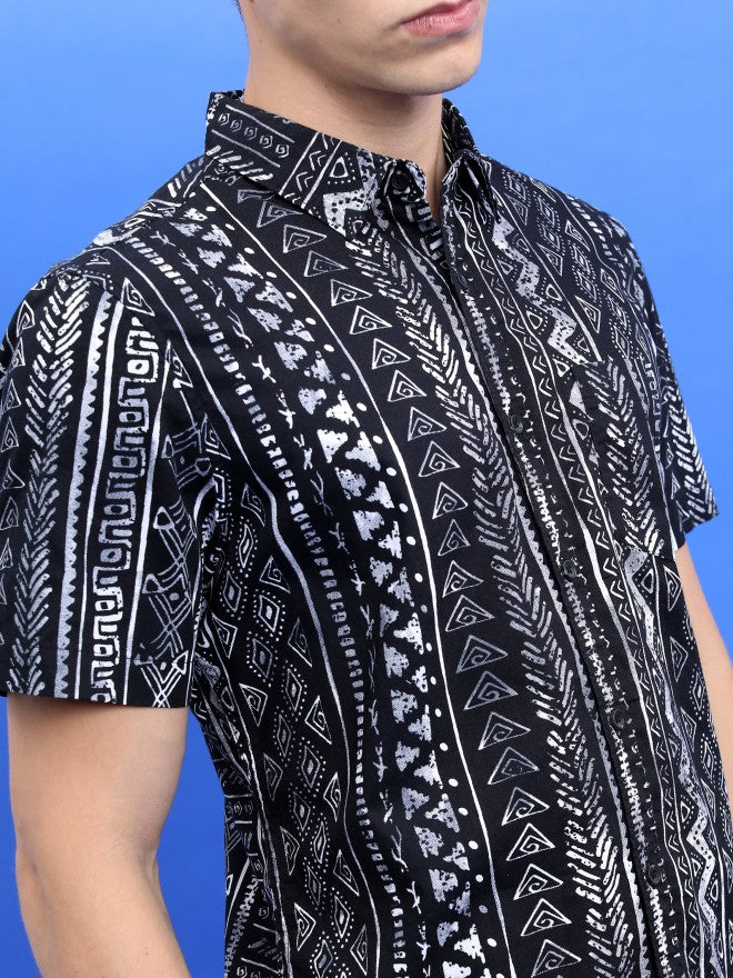 Highlander Men Black Printed Slim Fit Casual Shirt - Black - Image 5