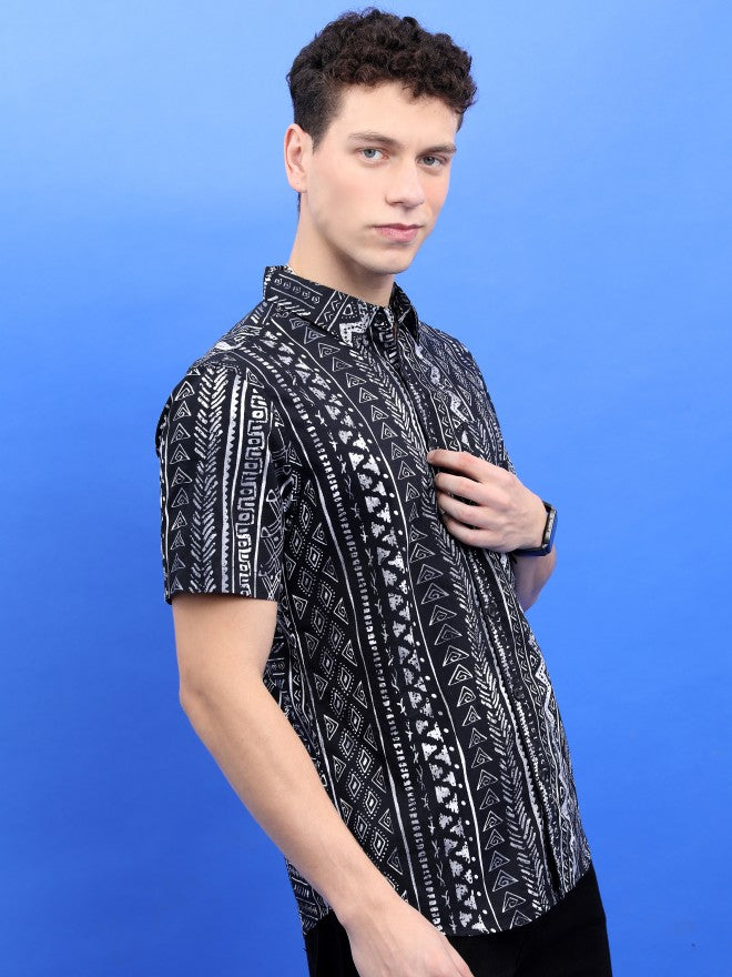 Highlander Men Black Printed Slim Fit Casual Shirt - Black - Image 6